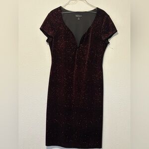 Connected Apparel Size 12 Sparkling Burgundy and Black Midi Dress.